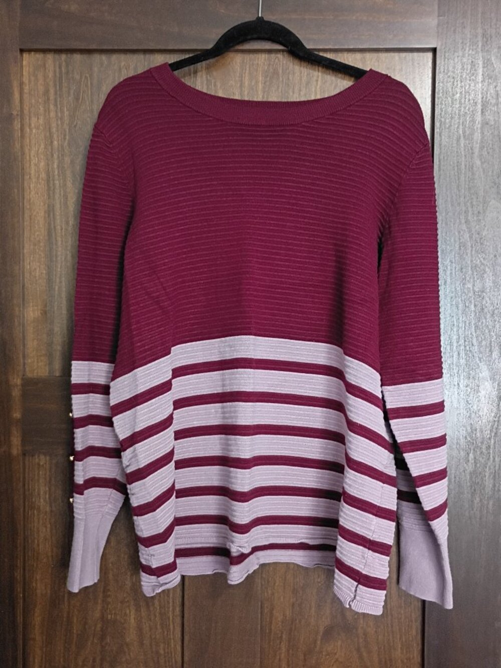 Liz Claiborne Maroon & Mauve Pink Striped Ribbed Knit Pullover Sweater Size XL